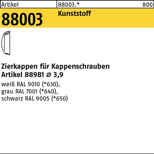 Zierkappe R 88003 fKappenschr F 39 Ku sw 1000 Stück - VPE: 1000