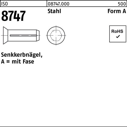 Senkkerbnagel ISO 8747 Fase 3x 8 Stahl 500 Stück - VPE: 500