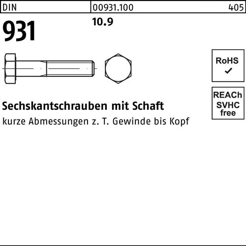 Sechskantschraube DIN 931 Schaft M14x 100 109 50 Stück - VPE: 50
