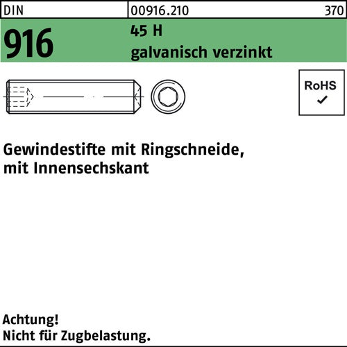 Gewindestift DIN 916 Ringschn/Innen-6kt M16x60 45 H galvverz 50St - VPE: 50