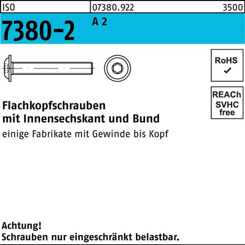 Flachkopfschraube ISO 7380-2 Bund/Innen-6kt M6x 30 A 2 500 Stück - VPE: 500