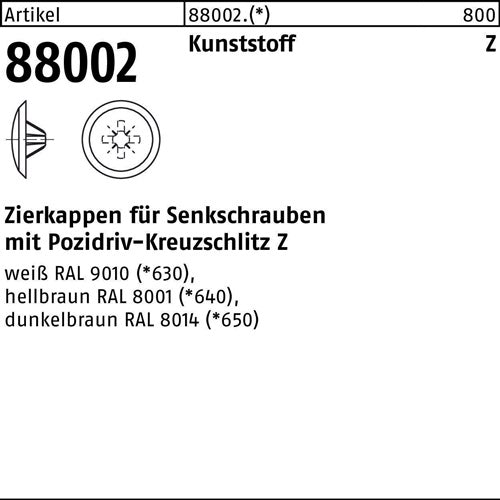 Zierkappe R 88002 fPZ 1x 8/3 Ku weiß 1000 Stück - VPE: 1000
