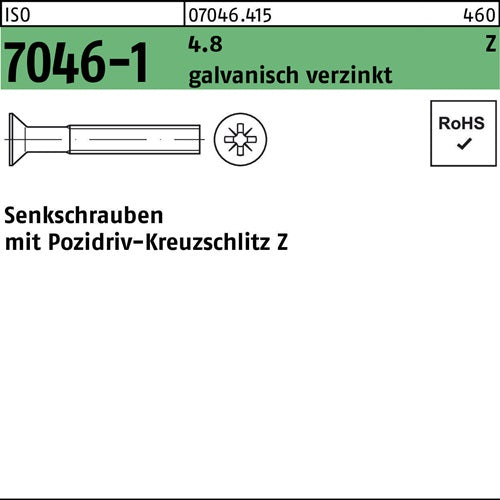 Senkschraube ISO 7046-1 PZ M6x16-Z 48 galvverz 1000St - VPE: 1000