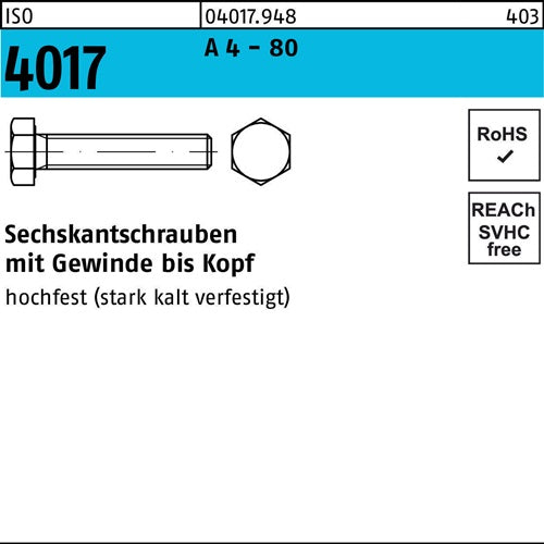Sechskantschraube ISO 4017 VG M 10 x 150 A 4 - 80 25 Stück
