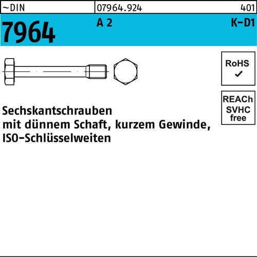 Dünnschaftschraube DIN 7964 Schaft M8x 20/10 A 2 100 Stück - VPE: 100