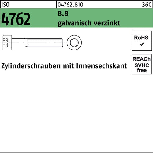 Zylinderschraube ISO 4762 mInnensechskant M 27 x 140 88galvverz 10 Stück