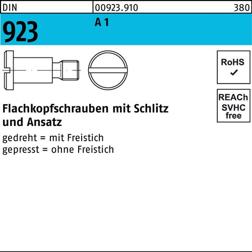 Flachkopfschraube DIN 923 mSchlitz/Ansatz M 5 x 25x 70 A 1 100 Stück