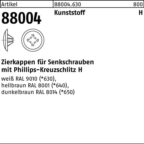 Zierkappe R 88004 fPH 2x 12/35-5 Ku weiß 1000 Stück - VPE: 1000