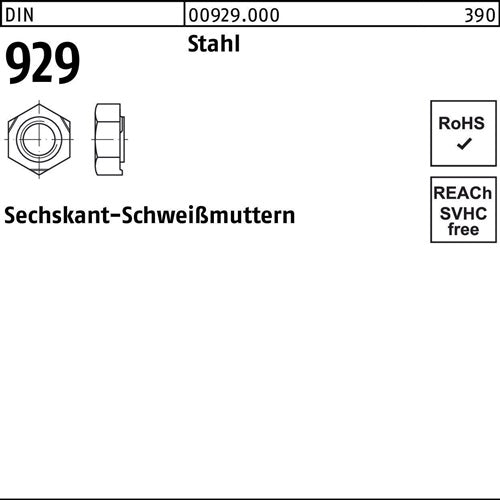 Sechskantanschweißmutter DIN 929 M10 Stahl 100 Stück - VPE: 100