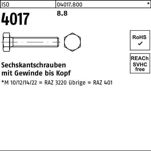Sechskantschraube ISO 4017 VG M 27 x 300 88 5 Stück