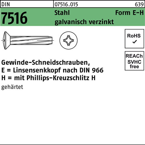 Gewindeschneidschraube DIN 7516 LIKO PH EM 5x20-H Stahl galvverz 500St - VPE: 500