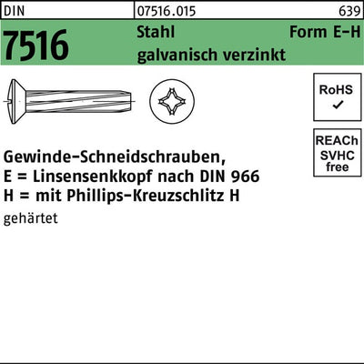 Gewindeschneidschraube DIN 7516 LIKO PH EM 4x25-H Stahl galvverz 1000St - VPE: 1000