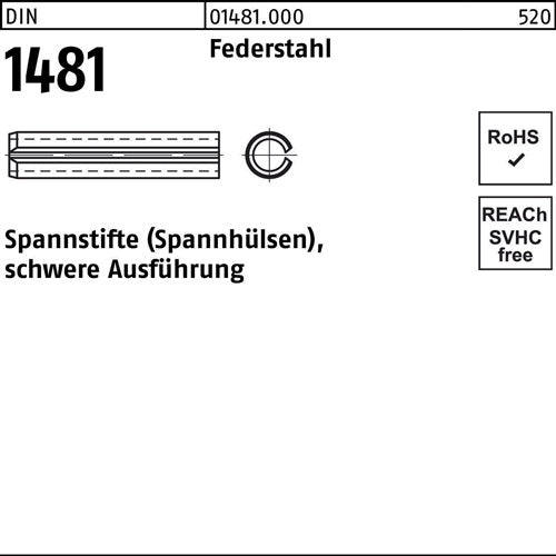 Spannstift DIN 1481 7 x 16 Federstahl schwere Ausführung DIN 1481 100 Stück