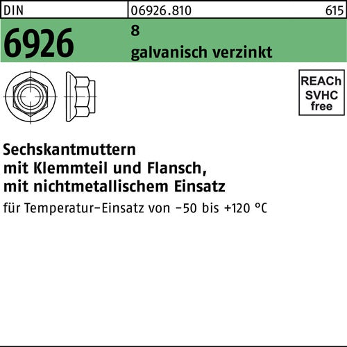 Sechskantmutter DIN 6926 Klemmteil/Flansch M12 8 galvverz 100Stück - VPE: 100