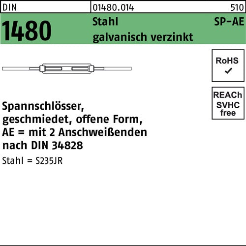 Spannschloss DIN 1480 offen m2Anschweißenden SP-AE M 6 Stahl galvanisch verzinkt galvanisch verzinkt 1 Stück