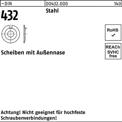 Scheibe DIN 432 mAußennase 25 Stahl 50 Stück