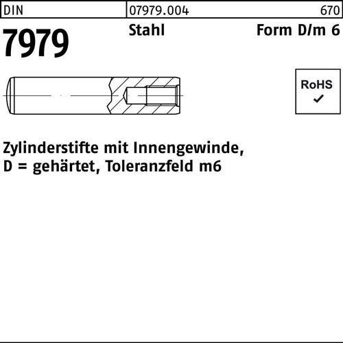 Zylinderstift DIN 7979 mInnengewinde D 12 x 30 Stahl gehärtet Toleranz m6 DIN 7979 10 Stück