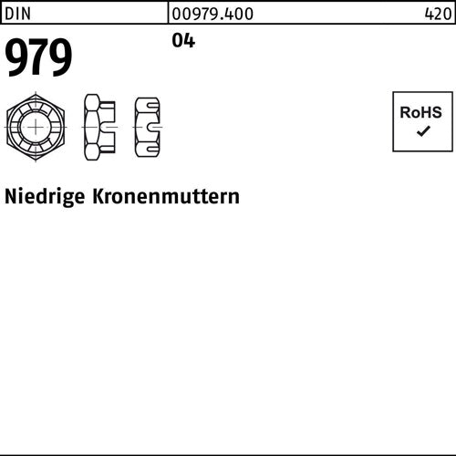 Kronenmutter DIN 979 niedrig M 16 Automatenstahl 50 Stück