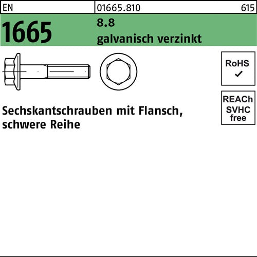 Sechskantschraube EN 1665 mFlansch M 6 x 12 88 galvanisch verzinkt 500 Stück