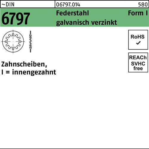 Zahnscheibe DIN 6797 FormI innengezahnt I 15 Federstahl galvverz 100St - VPE: 100
