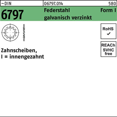 Zahnscheibe DIN 6797 FormI innengezahnt I 31 Federstahl galvverz 100St - VPE: 100