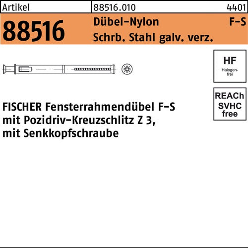 Fensterrahmendübel R 88516 F 10 S 140 SchrSta verz/Dübel-Nylon 50St FISCHER - VPE: 50
