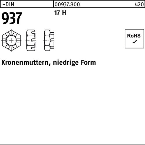Kronenmutter DIN 937 niedrige Form M 27 17 H 10 Stück