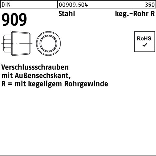 Verschlußschraube DIN 909 mAußen-6-kant R 3/8 Stahl 50 Stück
