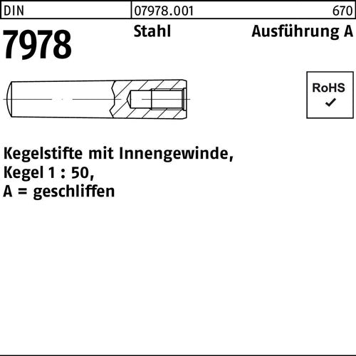 Kegelstift DIN 7978/ISO 8736 Innengewinde A 8x 80 Stahl Kegel 1:50 10 Stück - VPE: 10