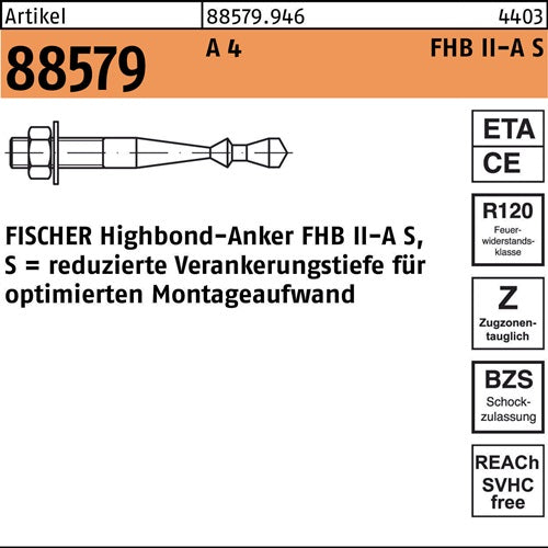Highbond-Anker R 88579 M16x 95/100 A 4 10 Stück FISCHER - VPE: 10