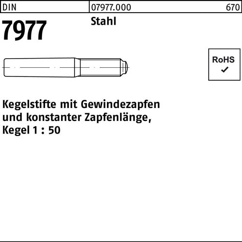 Kegelstift DIN 7977 Gewindezapfen 6x 60 Stahl Kegel 1:50 10 Stück - VPE: 10