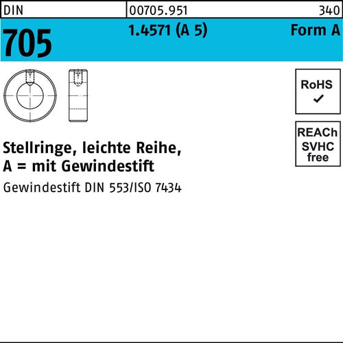 Stellring DIN 705 mGewindestift A 10 x 20 x 10 A 5 leichte Reihe 10 Stück