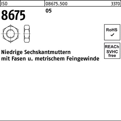Sechskantmutter ISO 8675 Fasen M22x 15 5 50 Stück - VPE: 50
