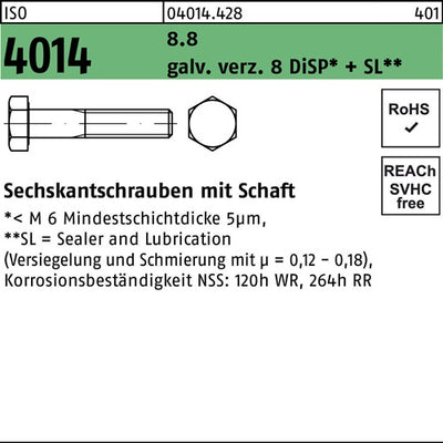 Sechskantschraube ISO 4014 mSchaft M 24 x 110 88 galvanisch verzinkt 8 DiSP+SL 10 Stück