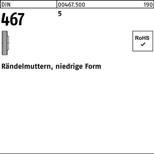 Rändelmutter DIN 467 niedrige Form M 10 5 50 Stück