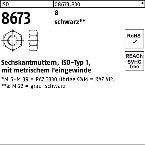Sechskantmutter ISO 8673 M20x 2 8 sw 50 Stück - VPE: 50
