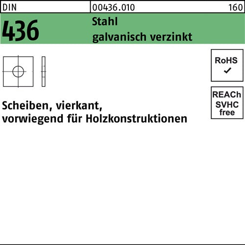 Unterlegscheibe DIN 436 vierkant 11 x 30 x 3 Stahl galvanisch verzinkt 100 Stück