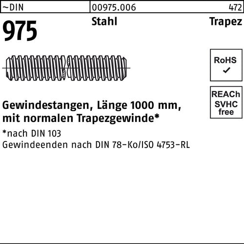 Gewindestange DIN 975 Trapezgewinde TR 26 x 5 x 1000mm Stahl 1 Stück