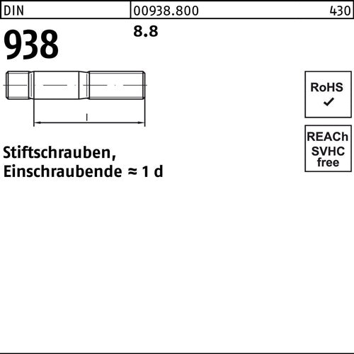 Stiftschraube DIN 938 M 16 x 100 88 10 Stück