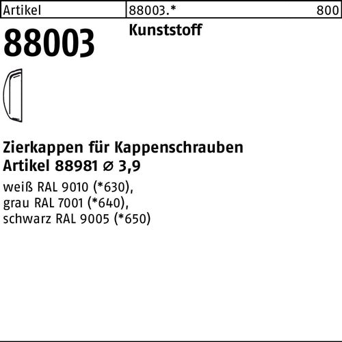 Zierkappe R 88003 fKappenschr F 39 Ku weiß 1000 Stück - VPE: 1000