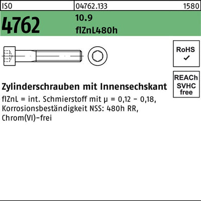 Zylinderschraube ISO 4762 Innen-6kt M16x120 109 zinklamellenb 25St - VPE: 25