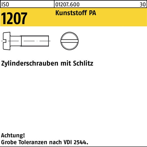 Zylinderschraube ISO 1207 mSchlitz M 5 x 50 Polyamid 200 Stück