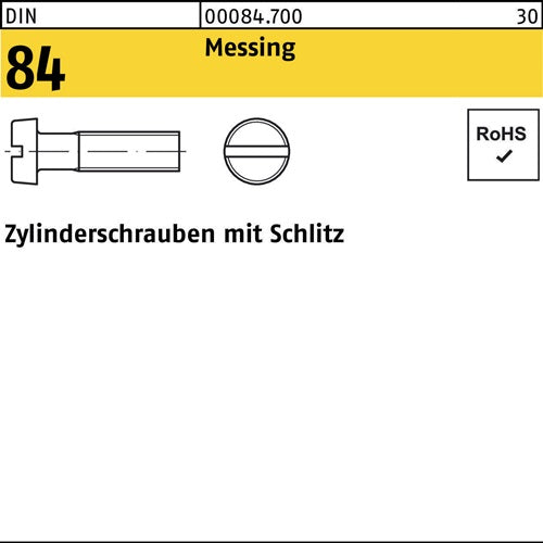 Zylinderschraube DIN 84/ISO 1207 Schlitz M 5 x 70 Messing 200 Stück
