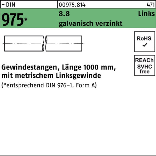 Gewindestange DIN 975 links M 36 -LH x 1000mm 88 galvanisch verzinkt 1 Stück