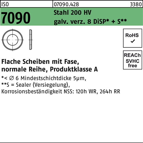Unterlegscheibe ISO 7090 mFase 5 Stahl 200 HV galvverz+S 1000 Stück - VPE: 1000