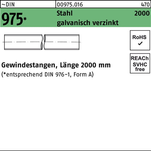 Gewindestange DIN 975 M 10 x 2000mm Stahl galvanisch verzinkt 1 Stück