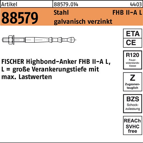 Highbond-Anker R 88579 M16x 125/60 Stahl galvverz 10 Stück FISCHER - VPE: 10