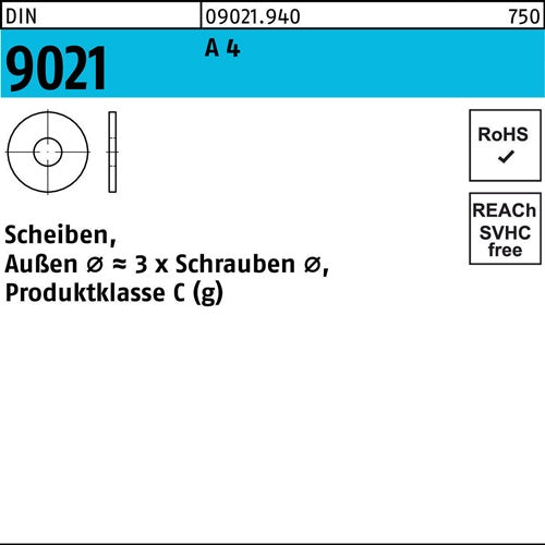 Unterlegscheibe DIN 9021 64x18x16 A 4 1000 Stück - VPE: 1000