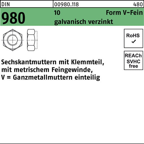 Sechskantmutter DIN 980 mKlemmteil VM 12 x 125 10 galvanisch verzinkt 100 Stück