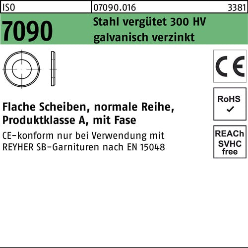 Unterlegscheibe ISO 7090 mFase 12 Stahl verg 300 HV galvverz 100St - VPE: 100